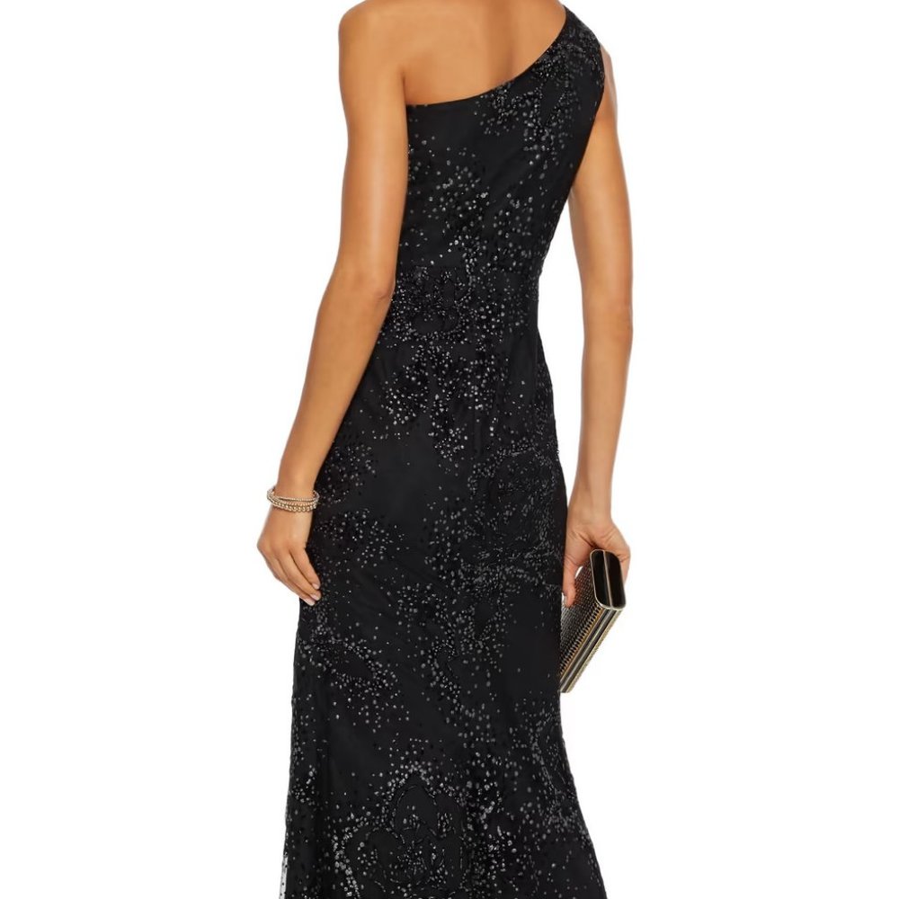 Marchesa Notte one shoulder dark navy glitter tulle evening gown size 2 NWT - Picture 2 of 9